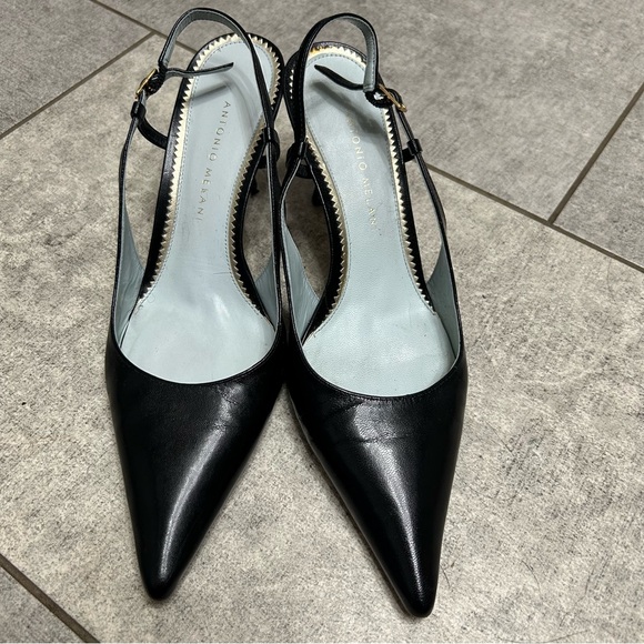 ANTONIO MELANI Black leather Pointed Slingback Heels - Picture 2 of 8